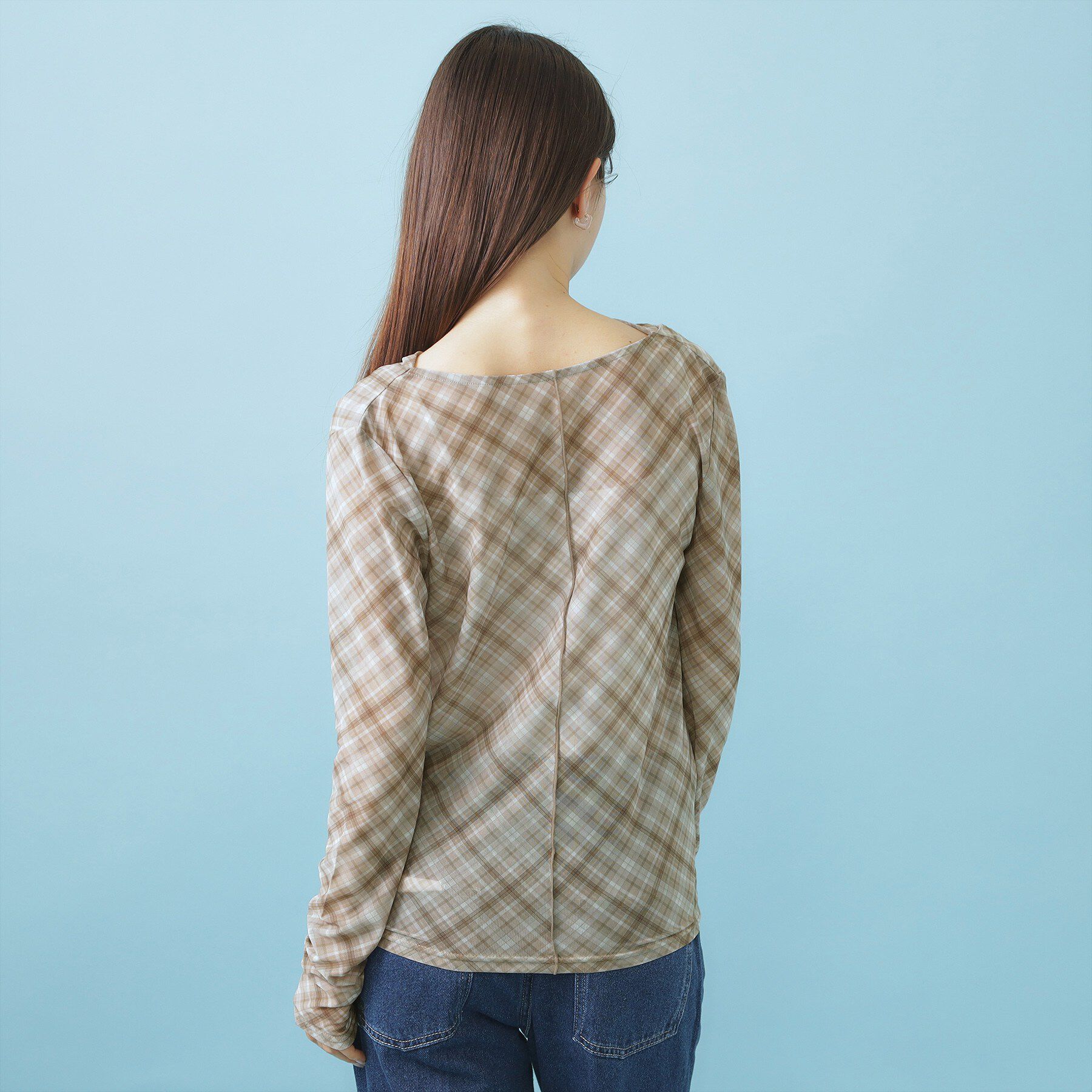 index「シアーチェックドレープネックトップス【洗濯機OK】」|Tシャツ・カットソー|
