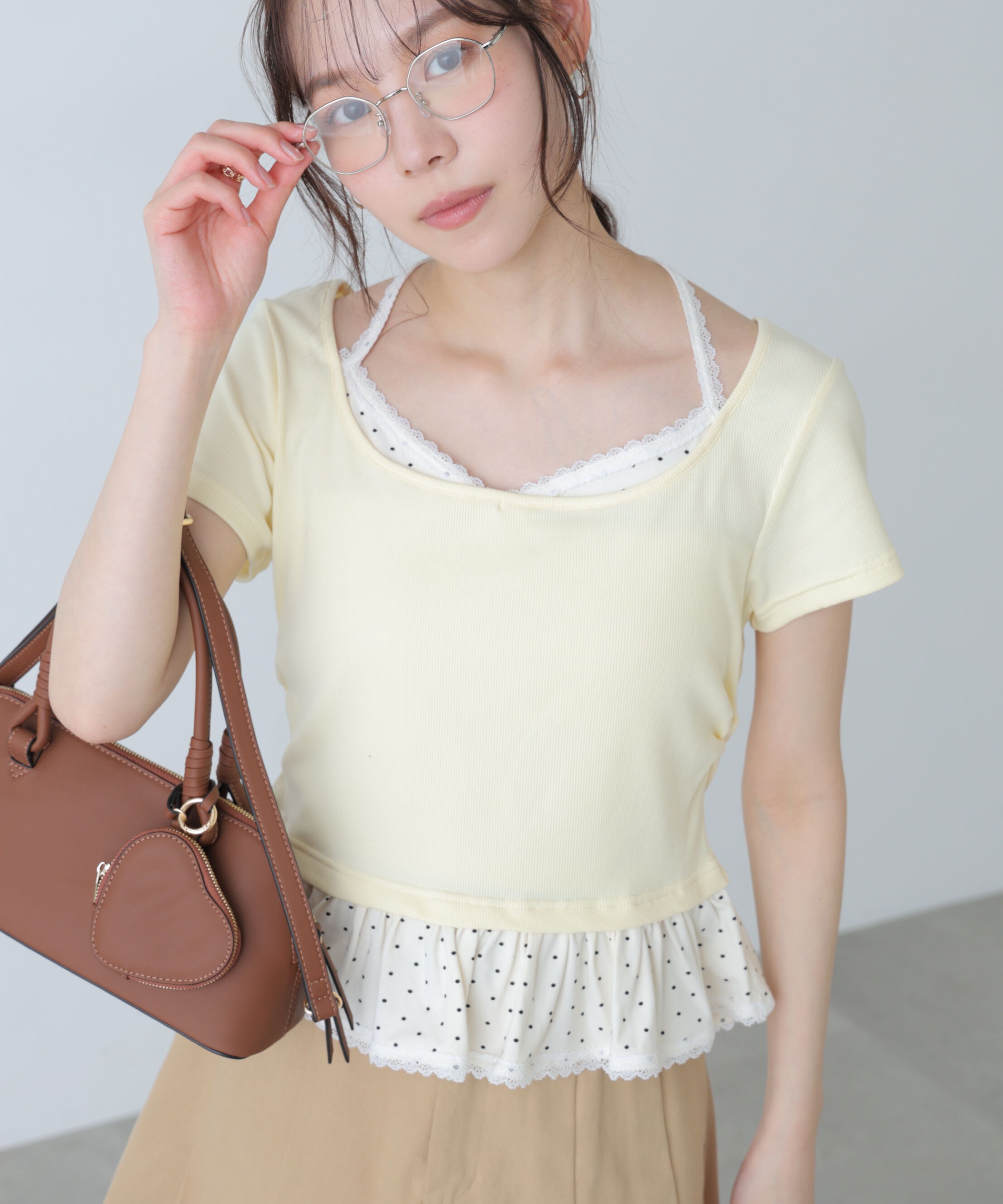 「レイヤード風ドットカットソー」|Tシャツ・カットソー|
