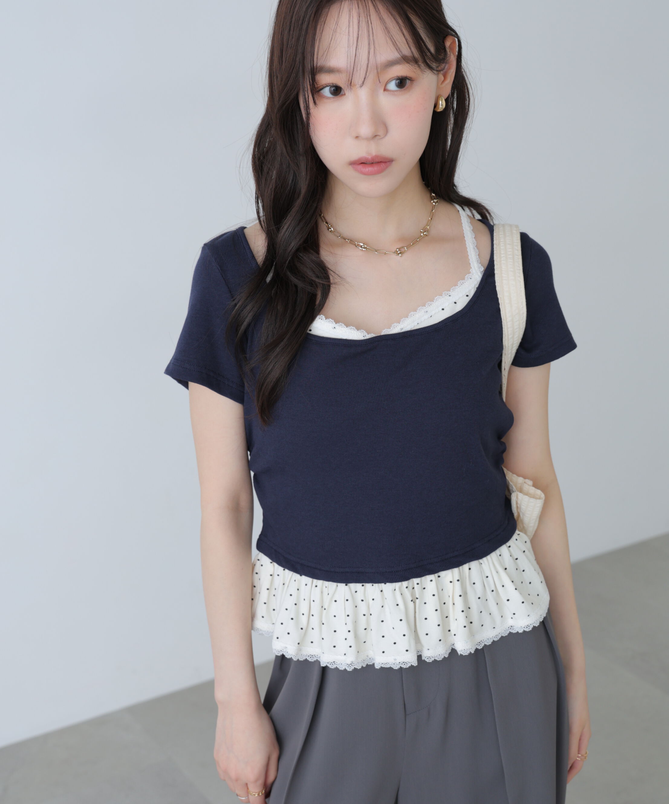  「レイヤード風ドットカットソー」|Tシャツ・カットソー|
