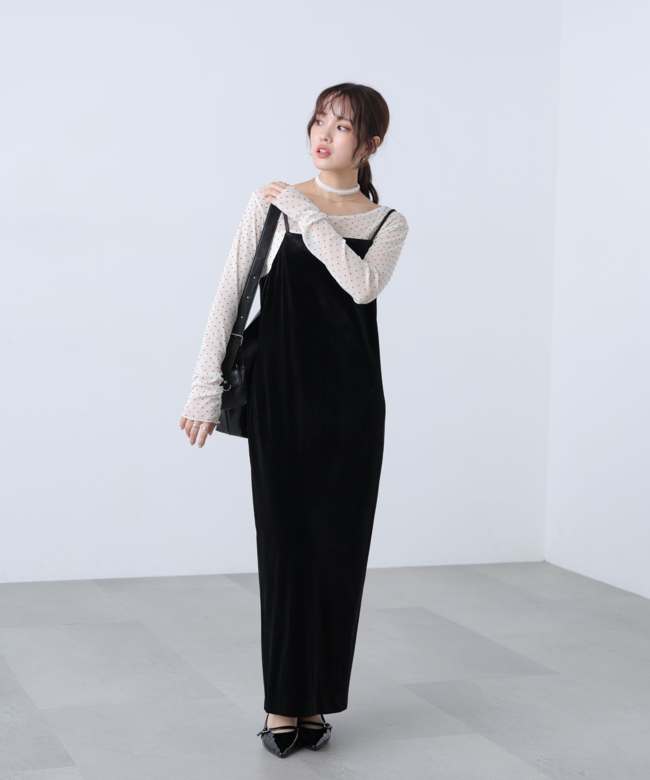  「2ストラップベロアキャミワンピース」|ワンピース|