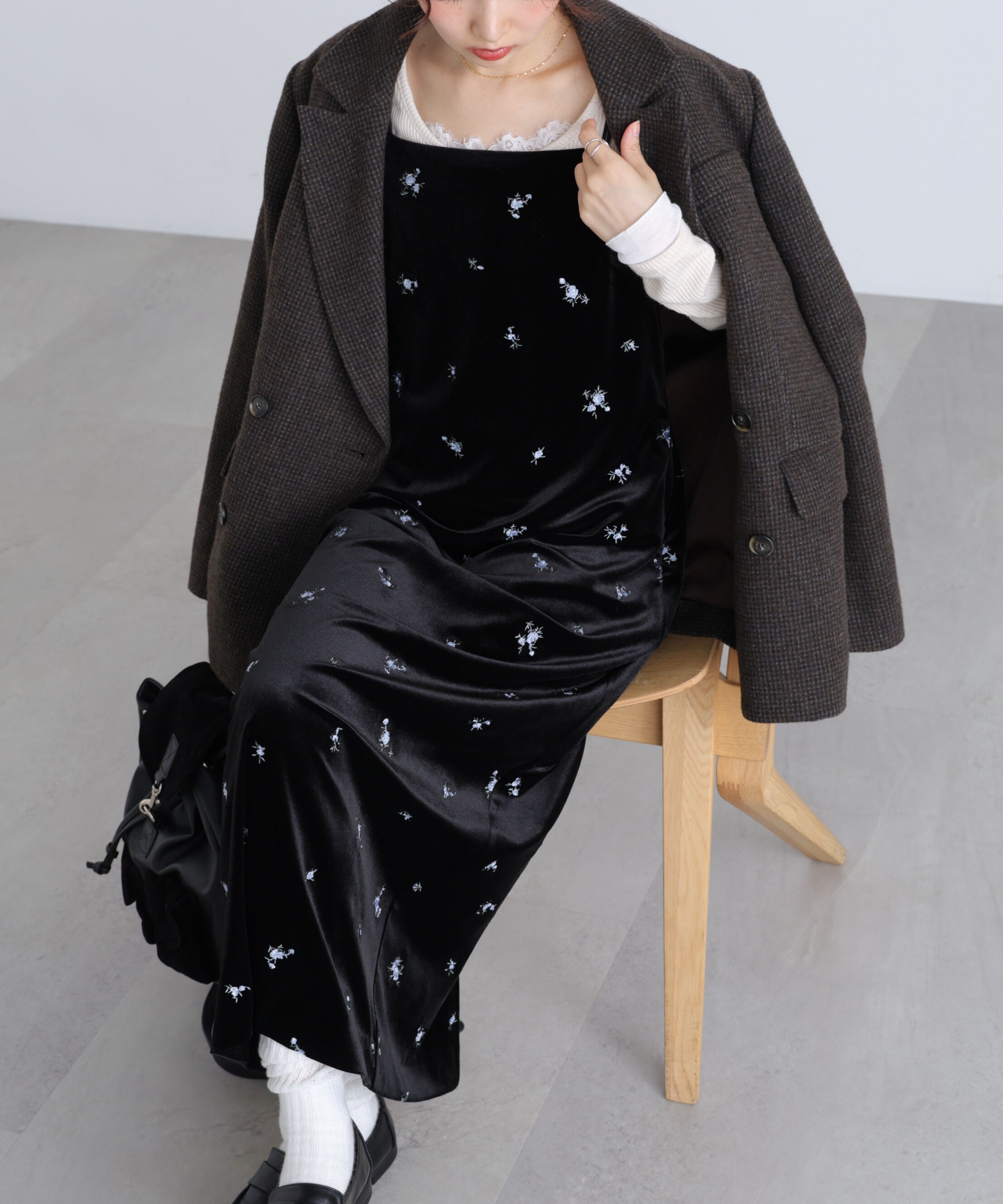  「2ストラップベロアキャミワンピース」|ワンピース|