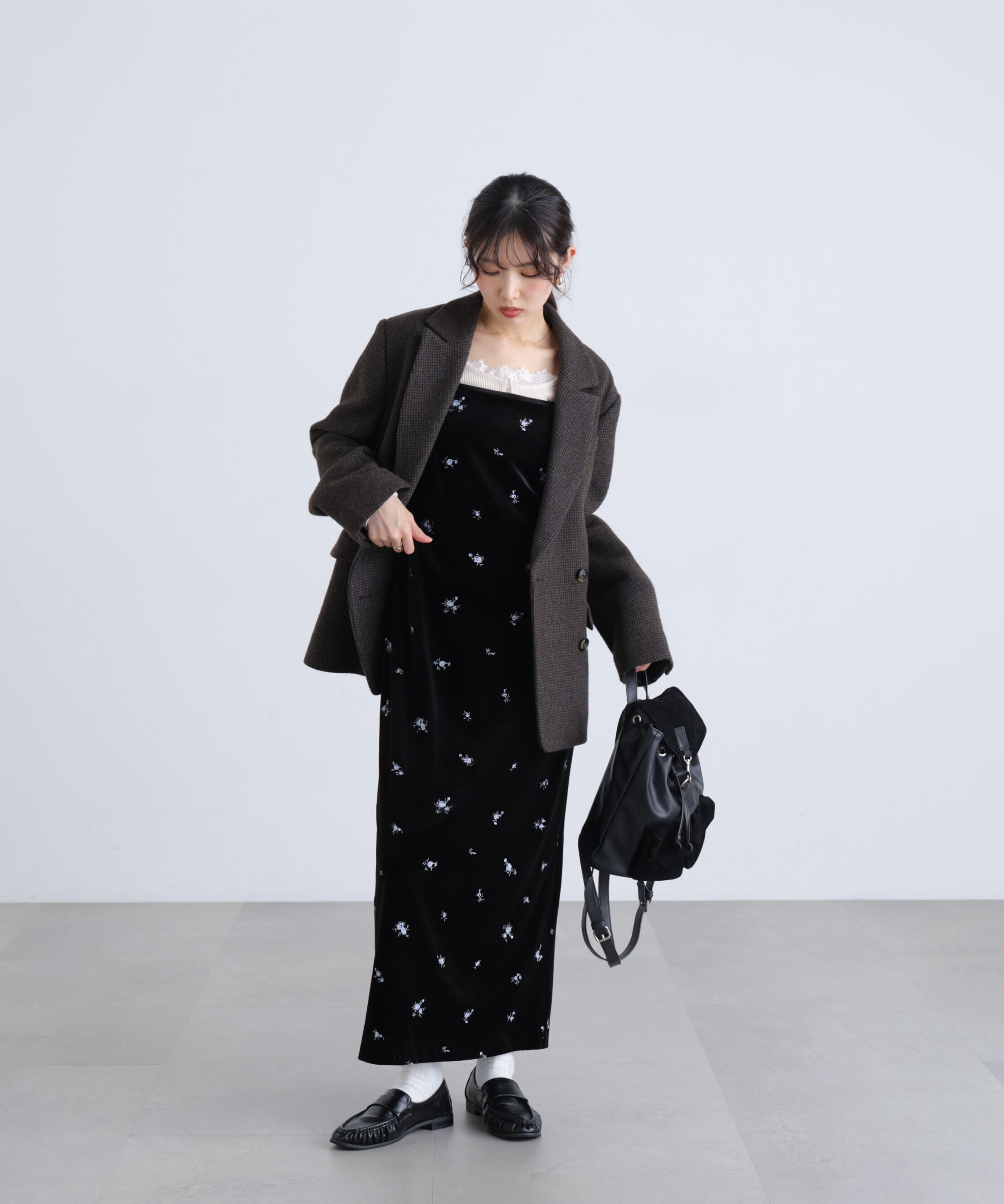  「2ストラップベロアキャミワンピース」|ワンピース|