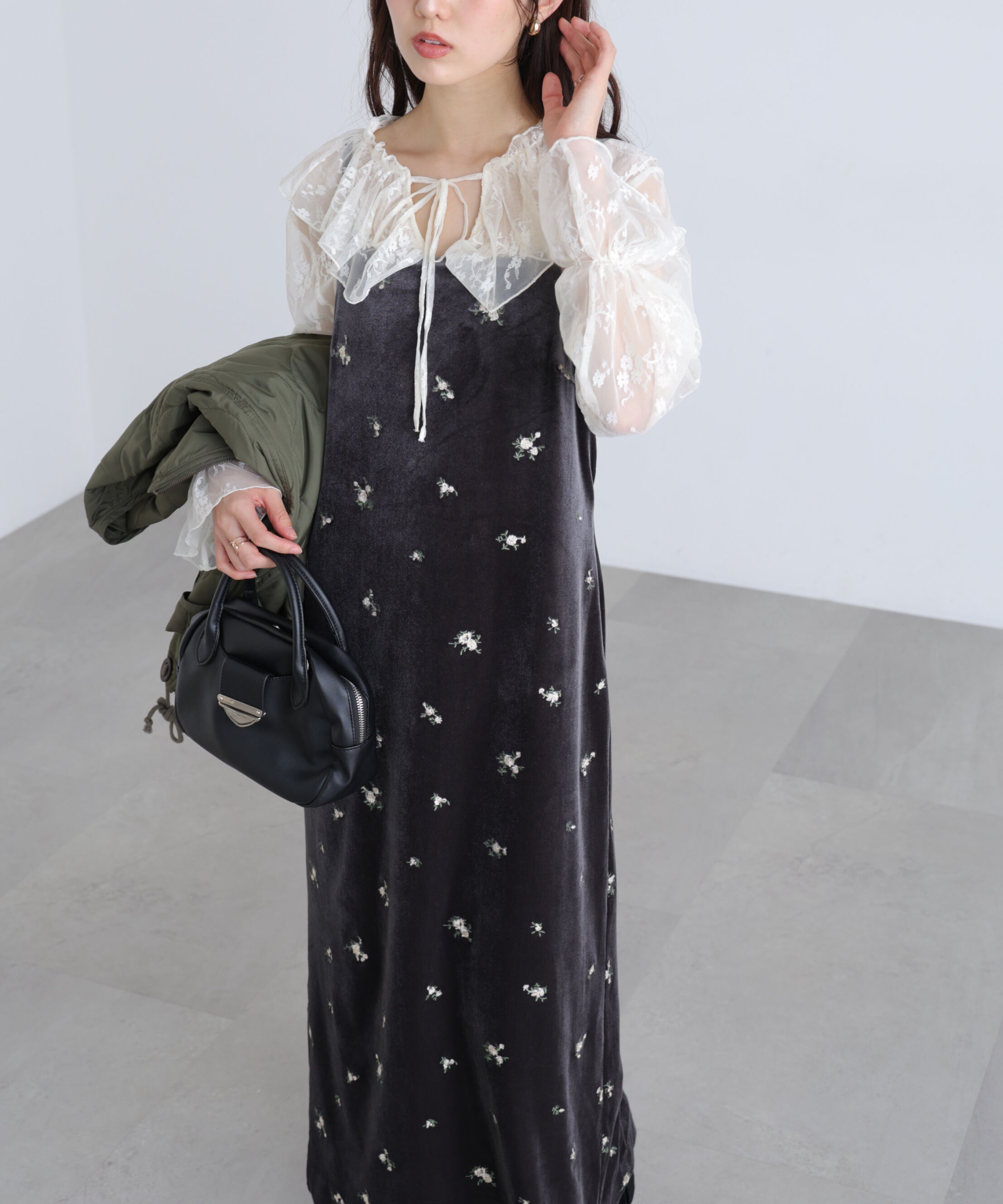  「2ストラップベロアキャミワンピース」|ワンピース|