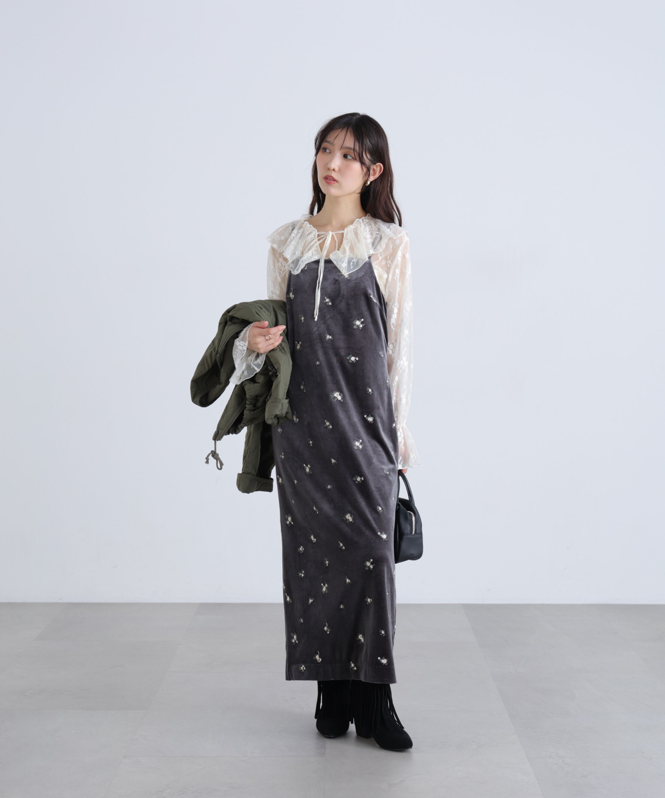  「2ストラップベロアキャミワンピース」|ワンピース|