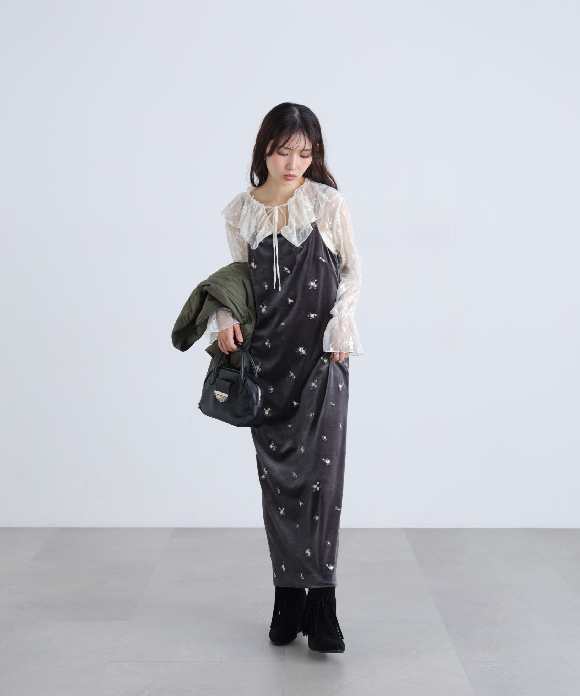  「2ストラップベロアキャミワンピース」|ワンピース|