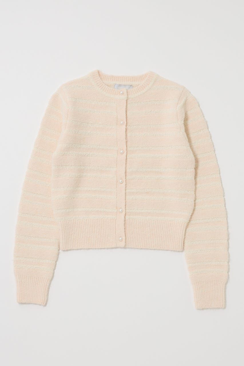 MOUSSY「SHADOW STRIPE KNIT カーディガン」|ニット・セーター|O/WHT1