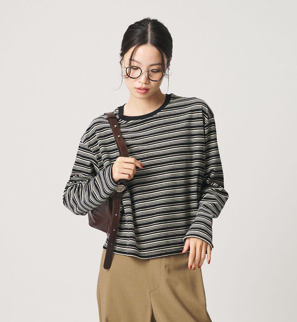 BEAUTY&YOUTH UNITED ARROWS「ベロアボーダー ロングスリーブ Tシャツ」|Tシャツ・カットソー|