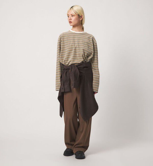 BEAUTY&YOUTH UNITED ARROWS「ベロアボーダー ロングスリーブ Tシャツ」|Tシャツ・カットソー|