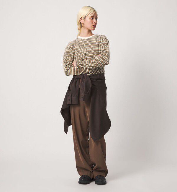 BEAUTY&YOUTH UNITED ARROWS「ベロアボーダー ロングスリーブ Tシャツ」|Tシャツ・カットソー|
