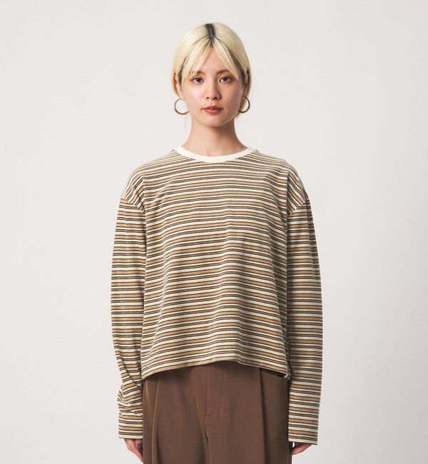 BEAUTY&YOUTH UNITED ARROWS「ベロアボーダー ロングスリーブ Tシャツ」|Tシャツ・カットソー|
