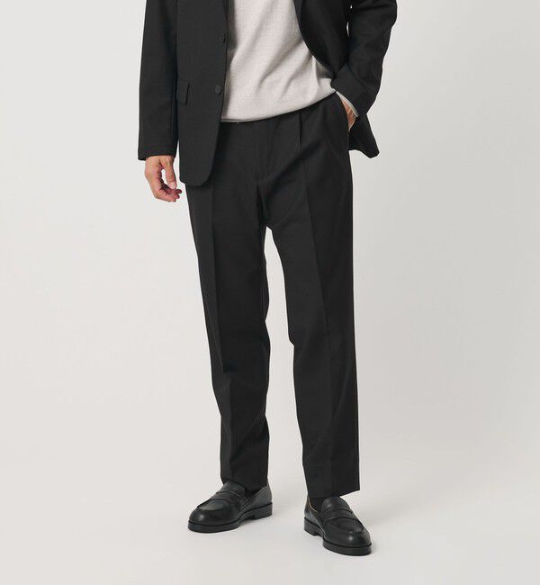 BEAUTY&YOUTH UNITED ARROWS「ストレッチ ウールブレンド ワンプリーツ テーパード パンツ NO.5 セットアップ対応」|チノ|BLACK