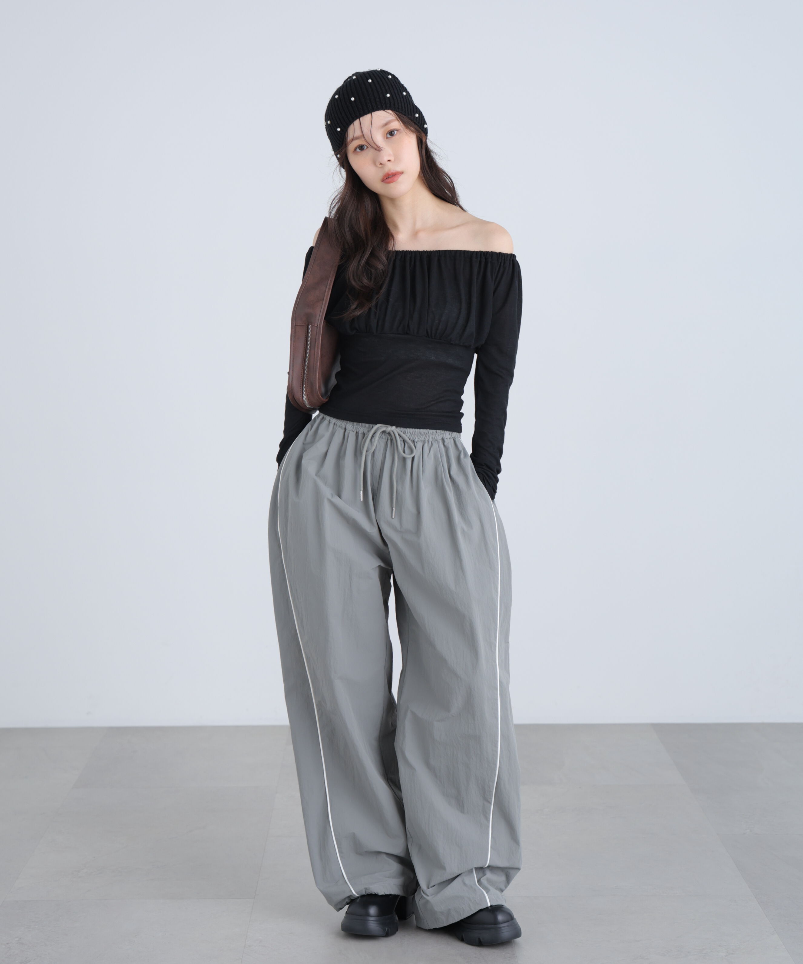  「オフショルシアーギャザーカットソー」|Tシャツ・カットソー|