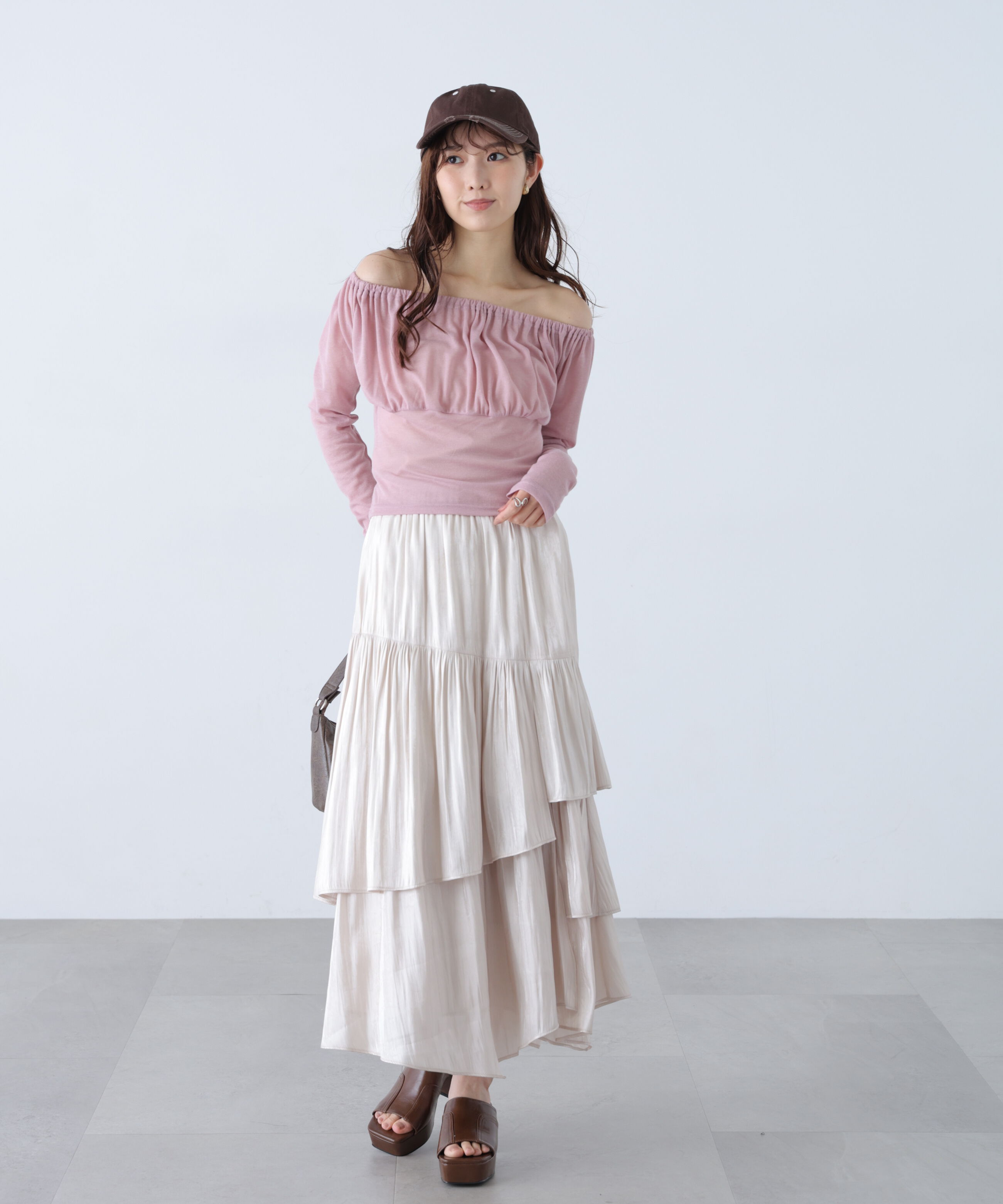  「オフショルシアーギャザーカットソー」|Tシャツ・カットソー|
