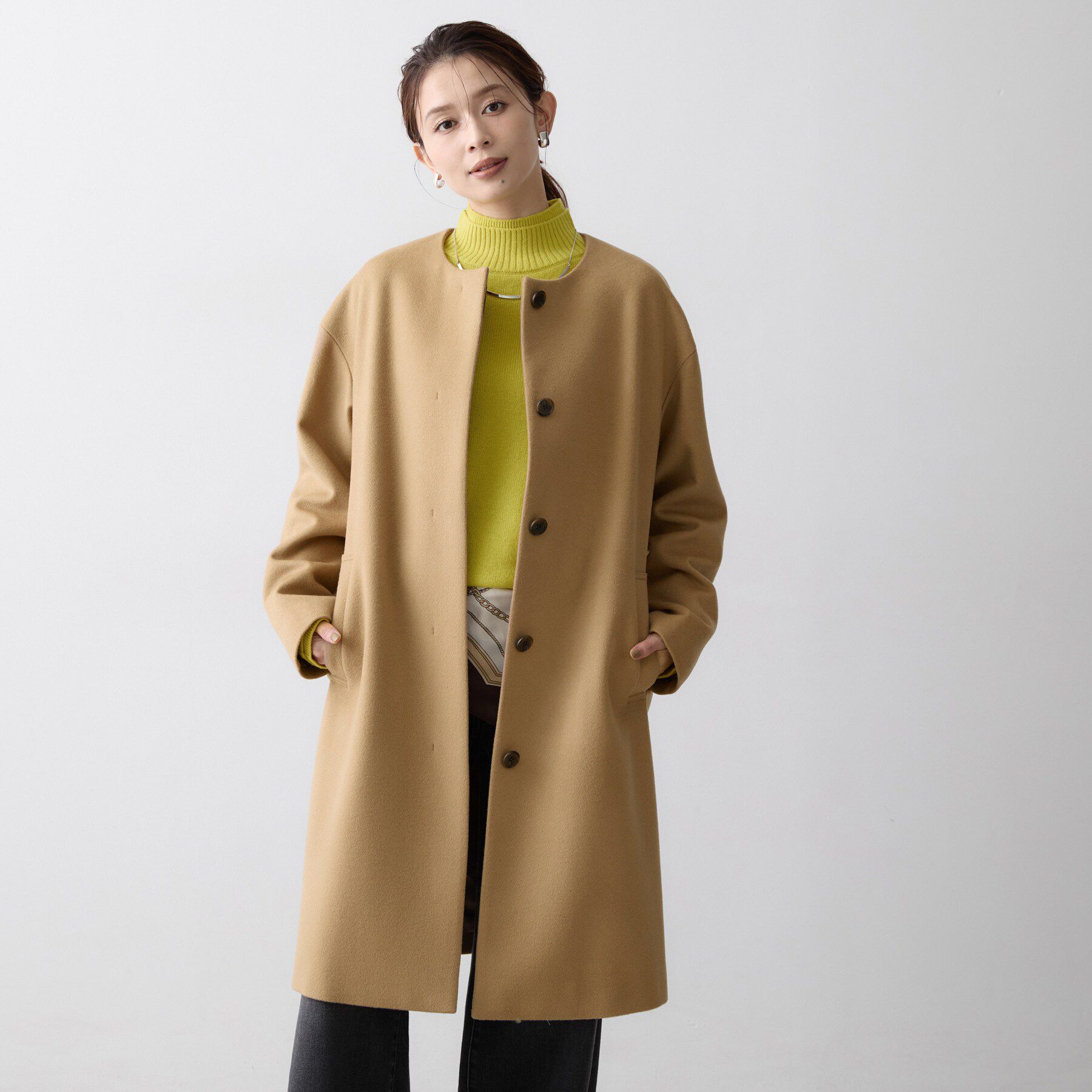 UNTITLED「【名品】ウールカシミヤノーカラーコート」|ノーカラーコート|キャメルブラウン(0