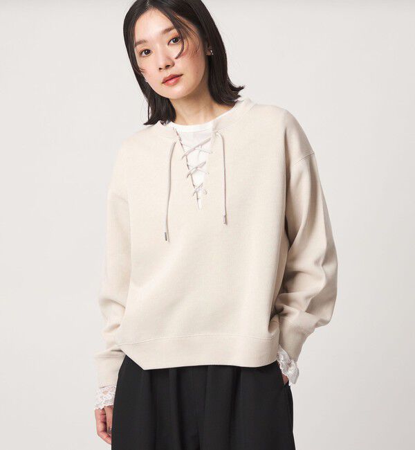 UNITED ARROWS green label relaxing「【WEB限定】＜at ease＞ダブルフェイス レースアップ プルオーバー カットソー」|Tシャツ・カットソー|