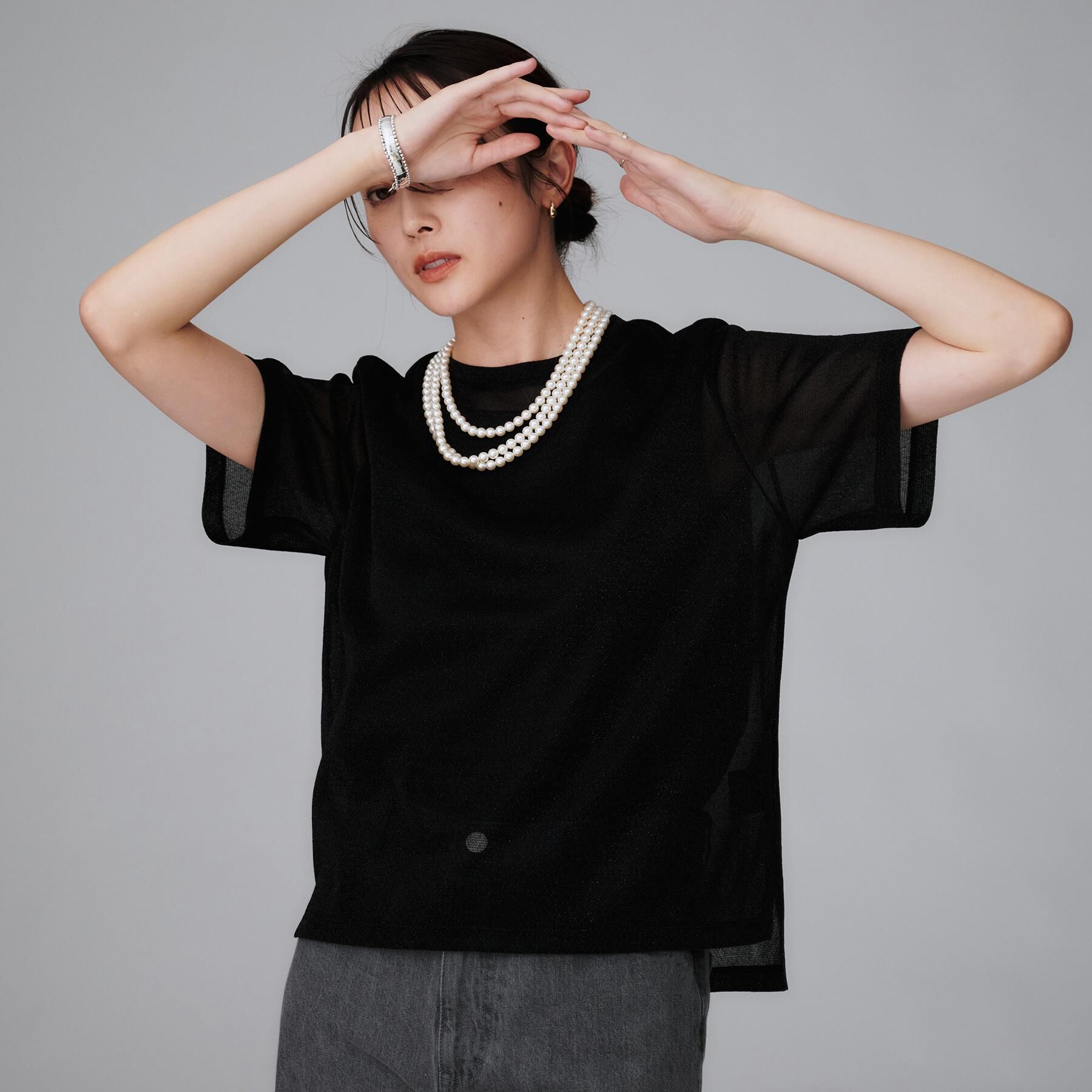 UNTITLED「【洗える】ラメシアーTシャツ」|Tシャツ・カットソー|