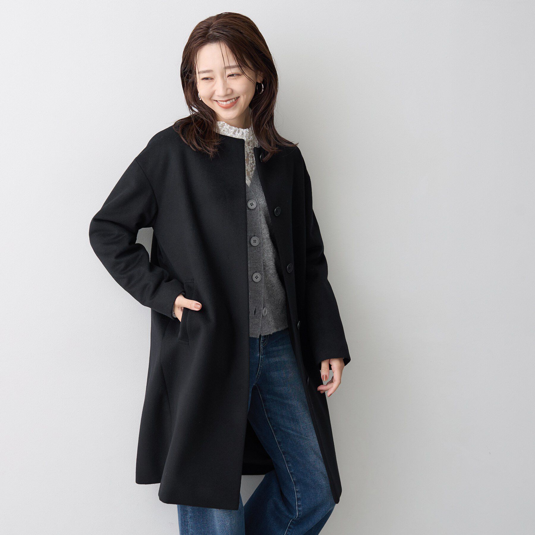 UNTITLED「【名品】ウールカシミヤノーカラーコート」|ノーカラーコート|