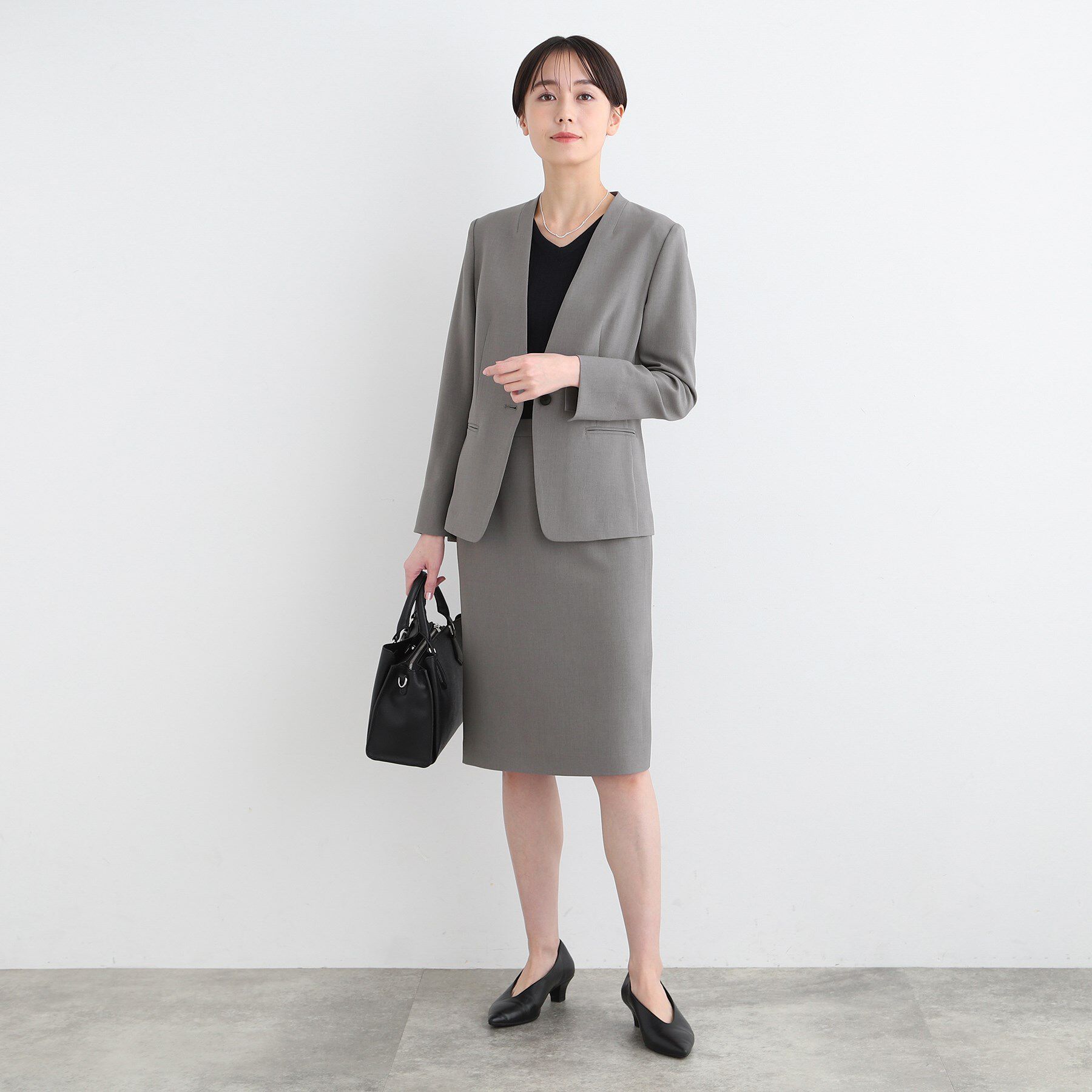 INDIVI「【定番スーツ／UVケア／洗える】ウール調ノーカラージャケット」|スーツ|