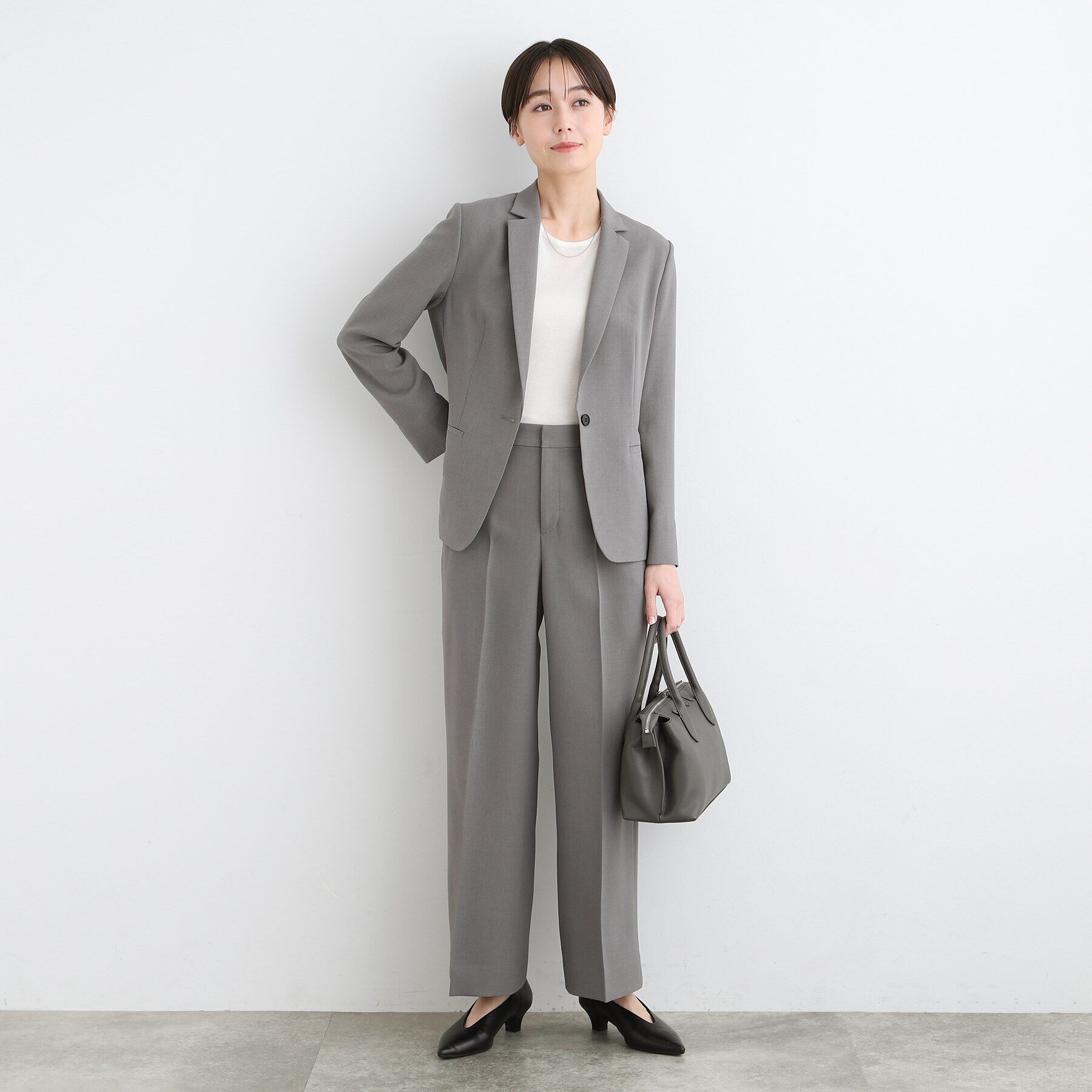 INDIVI「【洗える／UVケア／SETUP可能】ウール調ワイドパンツ」|スーツ|