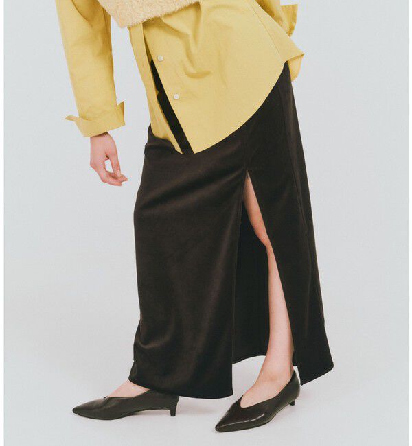 UNITED ARROWS green label relaxing「＜GLR_MINE＞ベロア Iライン スカート」|タイト|DK.BROWN