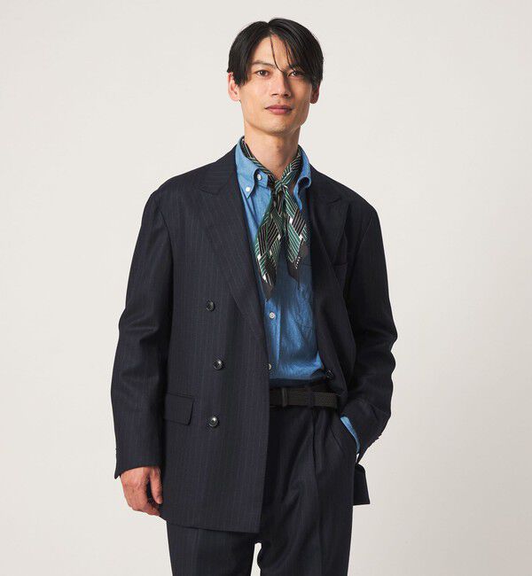 UNITED ARROWS green label relaxing「GLR CLOTH フラノ ダブルブレスト 6B R/RG セットアップジャケット」|テーラードジャケット|NAVY
