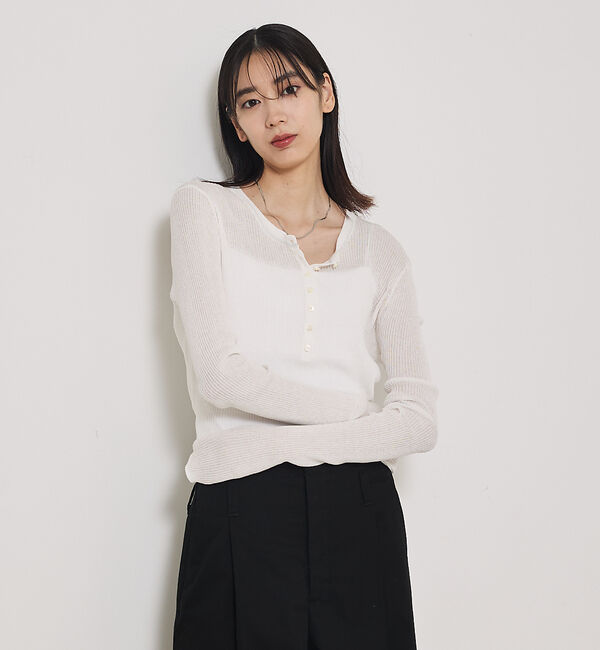 qualite「ヘンリーネックシアーリブニット」|Tシャツ・カットソー|