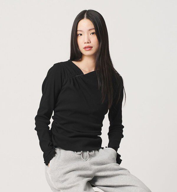BEAUTY&YOUTH UNITED ARROWS「コットン リブ ボタン ギャザー プルオーバー」|Tシャツ・カットソー|