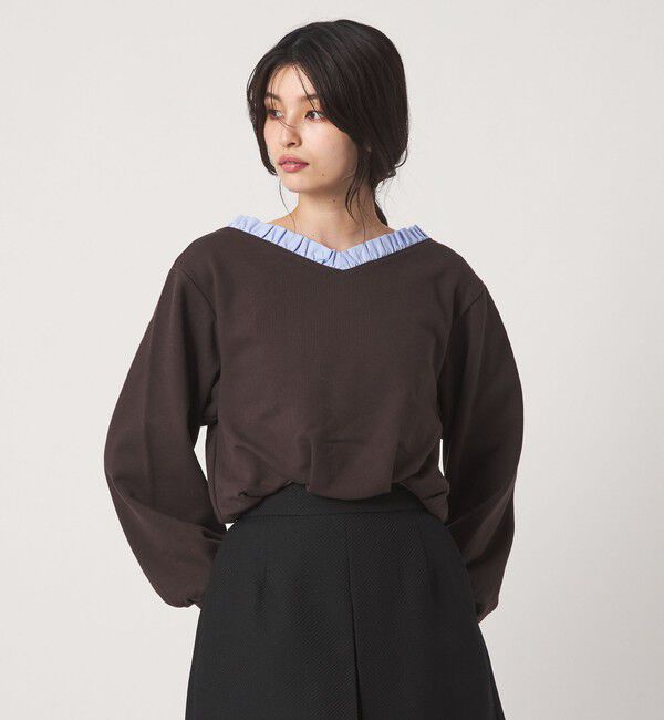 EMMEL REFINES「＜EMMEL REFINES＞EM フリルVネック ウラケ プルオーバー」|Tシャツ・カットソー|