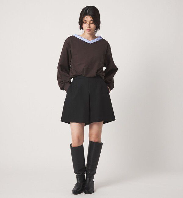 EMMEL REFINES「＜EMMEL REFINES＞EM フリルVネック ウラケ プルオーバー」|Tシャツ・カットソー|