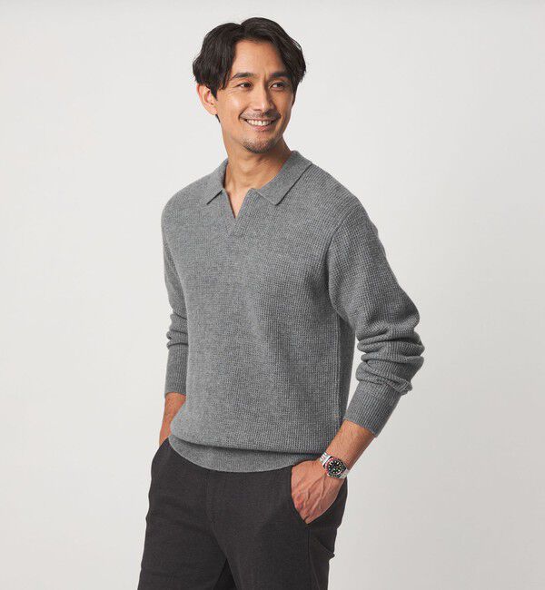 UNITED ARROWS green label relaxing「【WEB限定】JUST fit ミドルゲージ スキッパー ニット」|ニット・セーター|LT.GRAY