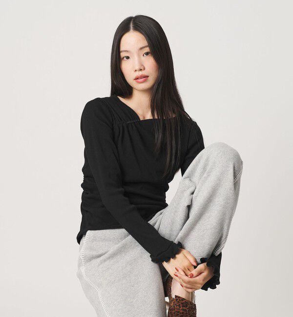 BEAUTY&YOUTH UNITED ARROWS「コットン リブ ボタン ギャザー プルオーバー」|Tシャツ・カットソー|BLACK