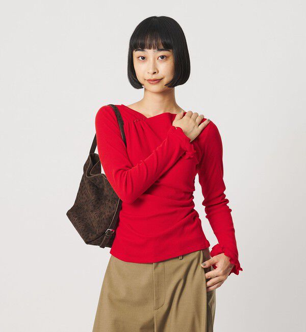 BEAUTY&YOUTH UNITED ARROWS「コットン リブ ボタン ギャザー プルオーバー」|Tシャツ・カットソー|RED