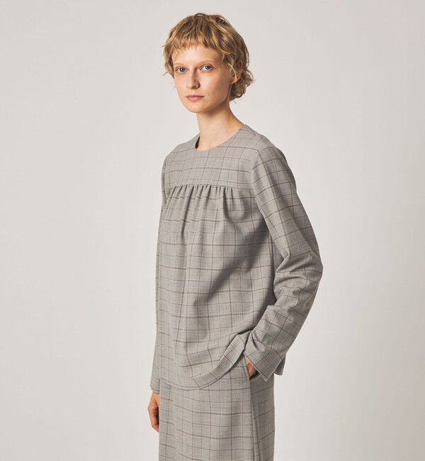 STEVEN ALAN「＜Steven Alan＞チェック ギャザー ブラウス」|チュニック|LT.GRAY