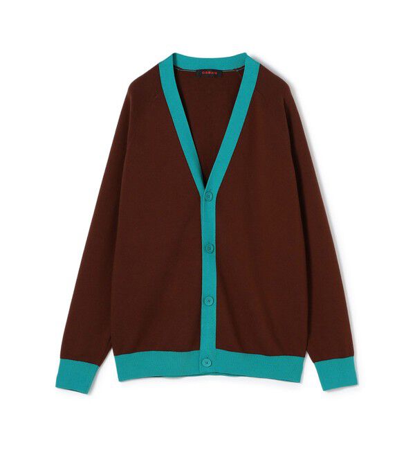 CABaN「コットンカシミヤ バイカラーVネックカーディガン」|カーディガン|48 ブラウン&times;ブルー
