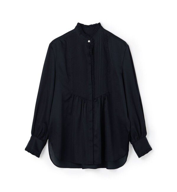 Ballsey「コットンシルクサテン タックフリルブラウス」|シャツ・ブラウス|69 ネイビー