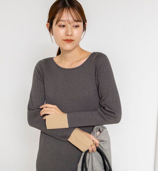 NOLLEY'S sophi「《手洗い可能》ウール混ワイドリブ袖口配色ロングワンピース」|ワンピース|