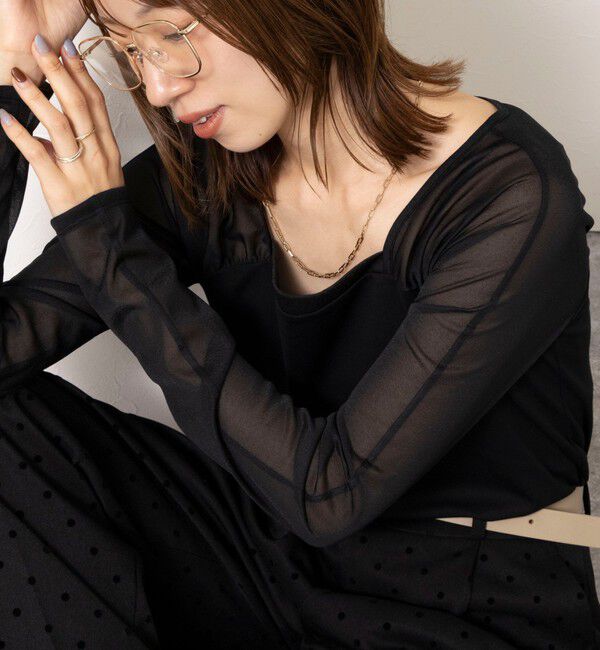NOLLEY'S「ウォッシャブルシアー&times;スムースドッキングカットソー」|Tシャツ・カットソー|ブラック