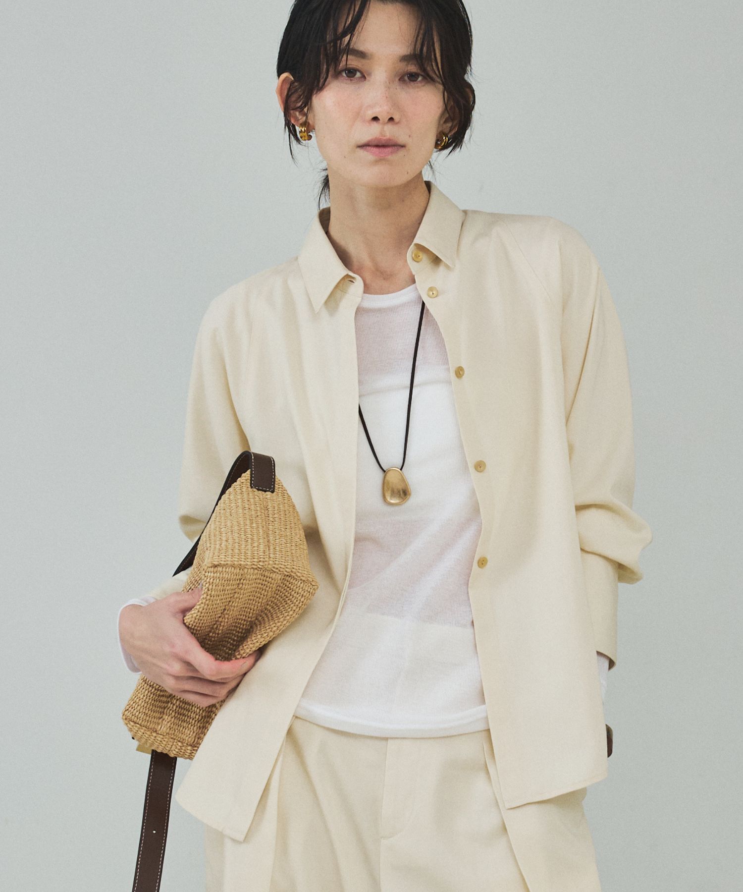 qualite「【セットアップ対応】テンセルハイツイストシャツ」|シャツ・ブラウス|アイボリー