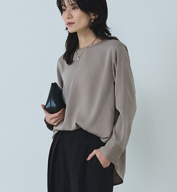 qualite「【セットアップ対応】ピーチサテンブラウス」|シャツ・ブラウス|グレージュ