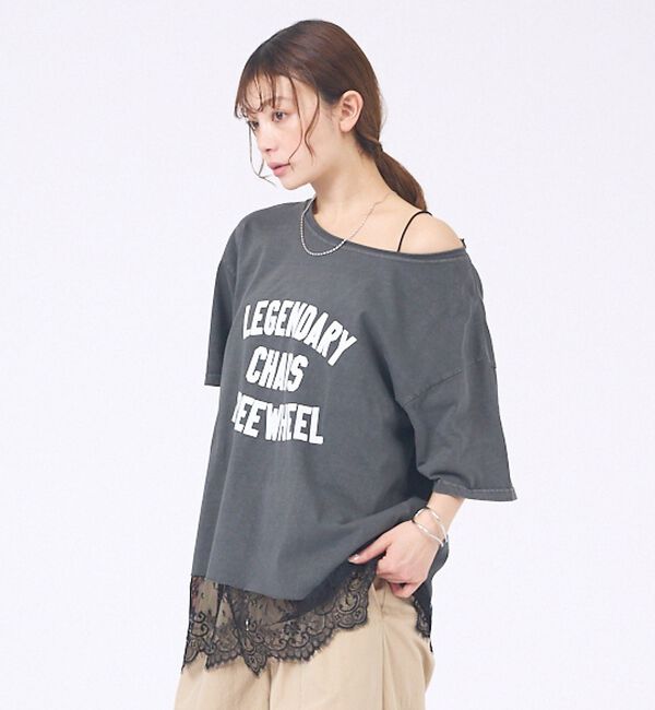 abahouse mavie「【2WAY】ピグメントオフショルダーロゴTシャツ」|Tシャツ・カットソー|