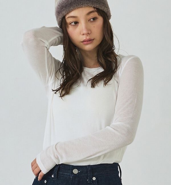 abahouse mavie「ダブル襟シアーフライスプルオーバー」|Tシャツ・カットソー|ホワイト