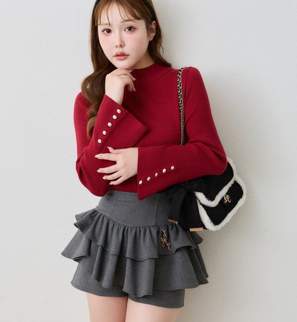 one after another NICE CLAUP「【SMサイズ展開】チャーム付きバックレースアップティアードスカパン」|スカート|
