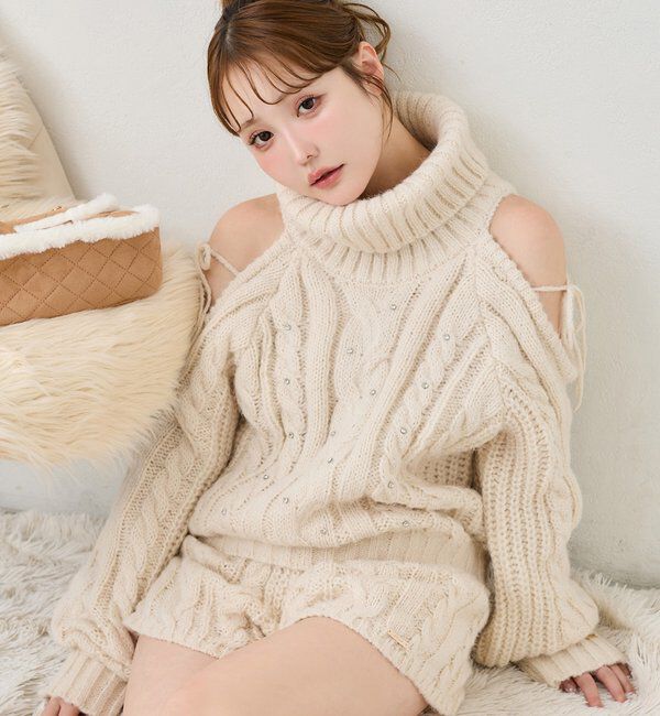 one after another NICE CLAUP「【セットアップ可能】肩あきケーブルニット」|ニット・セーター|