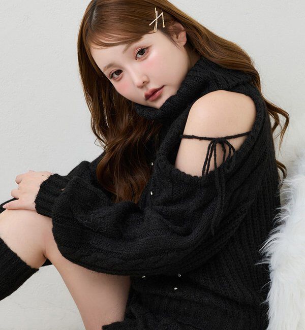 one after another NICE CLAUP「【セットアップ可能】肩あきケーブルニット」|ニット・セーター|