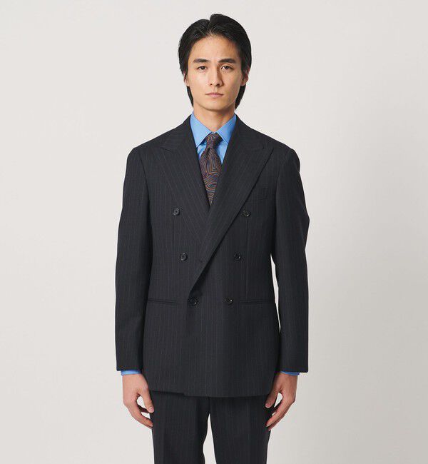UNITED ARROWS「ネイビー ストライプ ダブル 6ボタン スーツ MCーMODEL ヨコストレッチ」|スーツ|