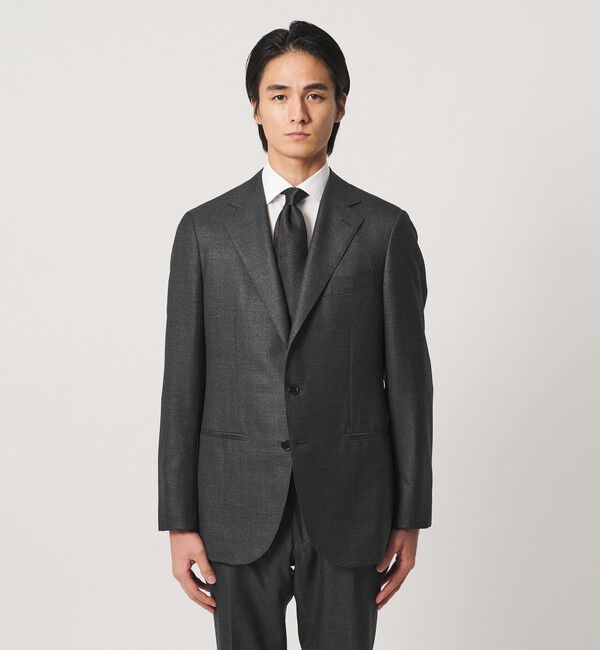 UNITED ARROWS「グレー シャークスキン シングル 3ボタン スーツ SーMODEL ヨコストレッチ 撥水」|スーツ|