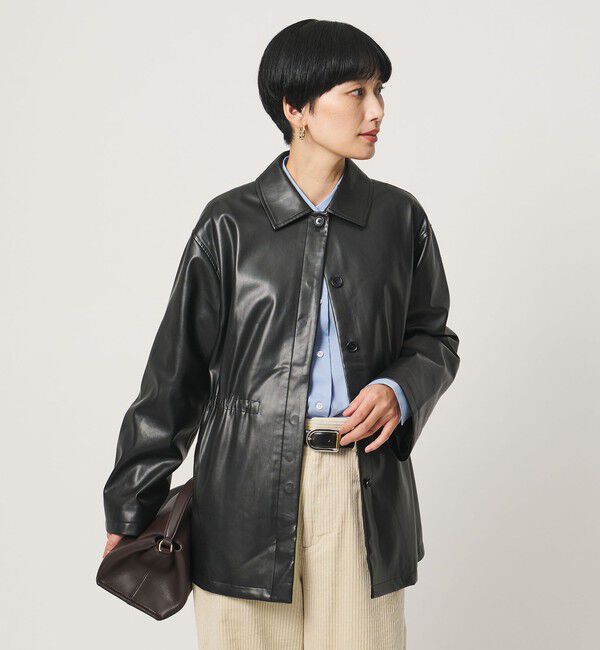 UNITED ARROWS「レザーライク シャツ ジャケット」|テーラードジャケット|BLACK