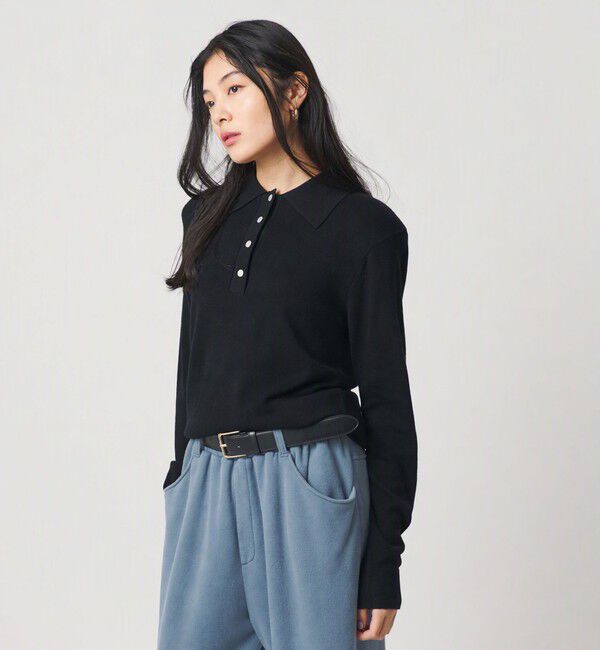 ER「＜ER＞ショルダーパッド ポロニット」|ニット・セーター|BLACK