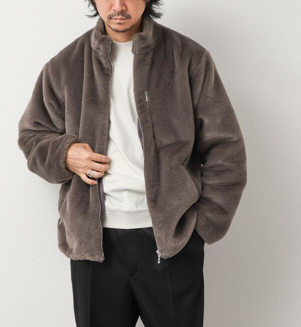 NOLLEY'S goodman「スタンドネック ファーフリースブルゾン 26AW」|ブルゾン・スタジャン|グレーベージュ