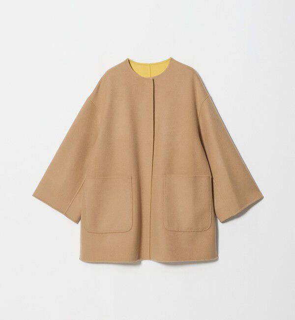 UNITED ARROWS「バイカラー リバー ミドルコート」|ノーカラーコート|